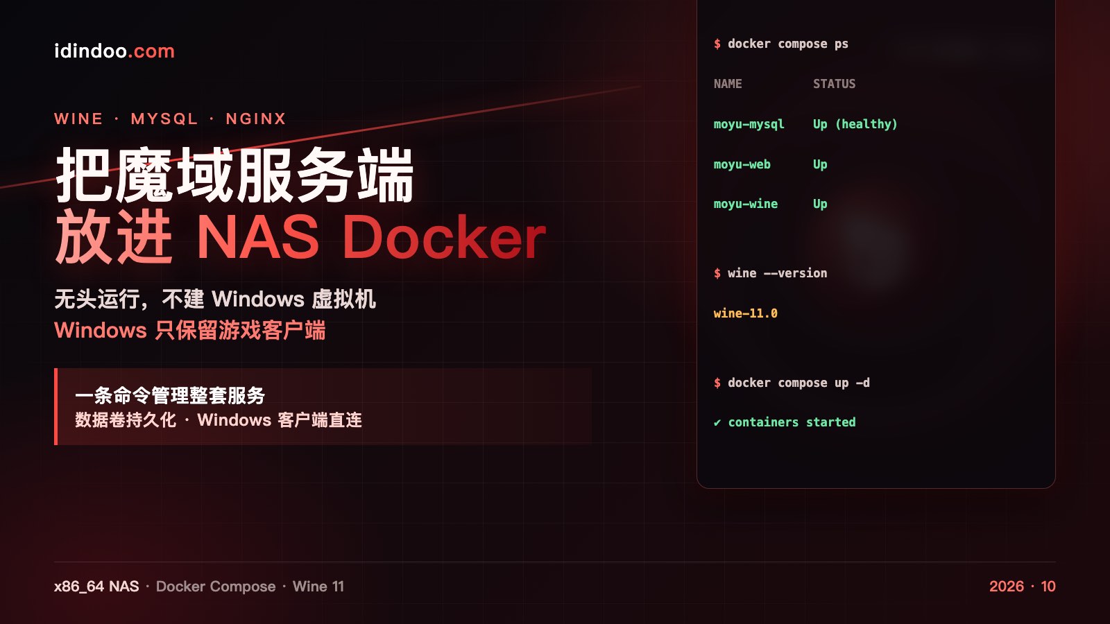 NAS Docker 部署魔域服务端:Wine 无头运行与 Windows 客户端完整指南